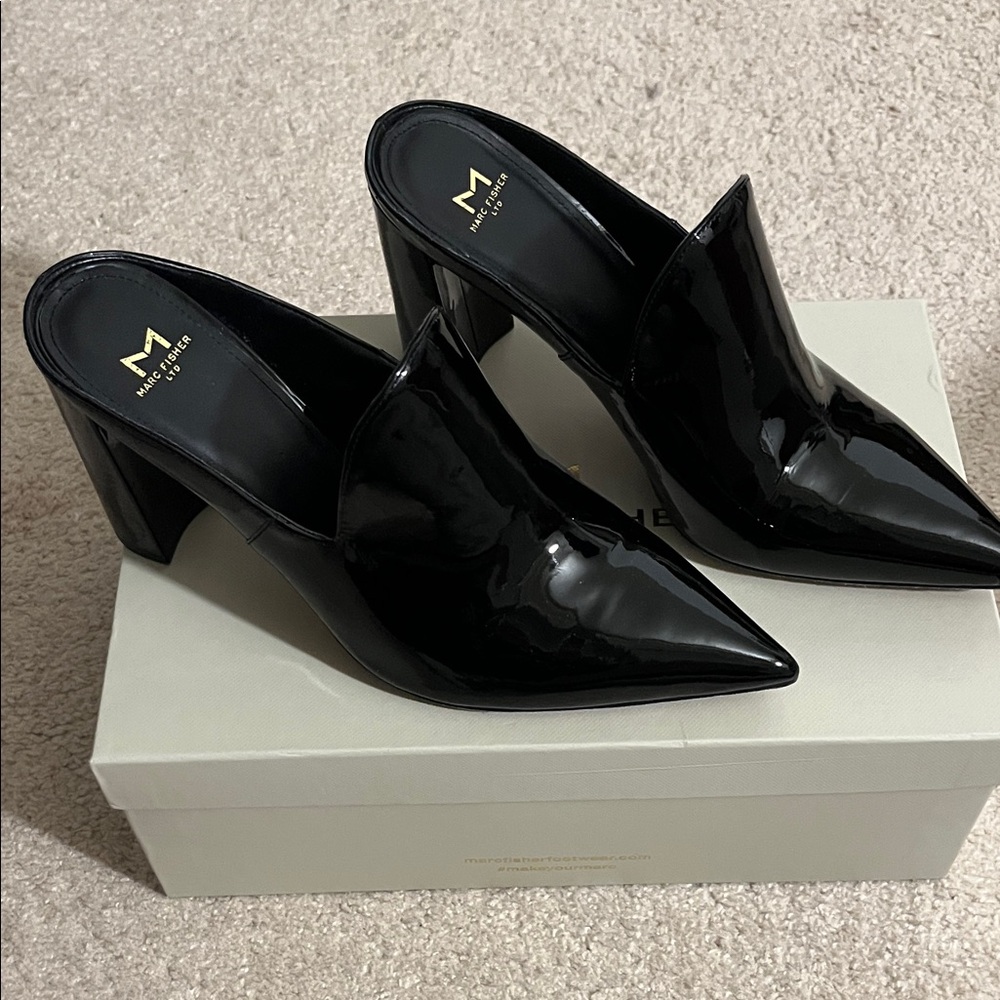 Marc Fisher Black Patent Leather Mules